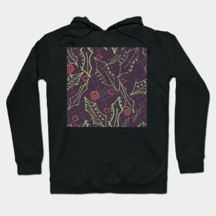 Holly leaves and berries. deep gray purple Hoodie